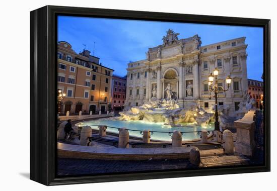 View of Trevi Fountain Illuminated by Street Lamps and the Lights of Dusk, Rome, Lazio-Roberto Moiola-Framed Premier Image Canvas