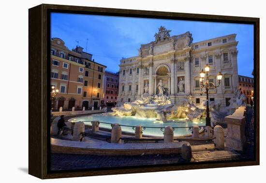 View of Trevi Fountain Illuminated by Street Lamps and the Lights of Dusk, Rome, Lazio-Roberto Moiola-Framed Premier Image Canvas