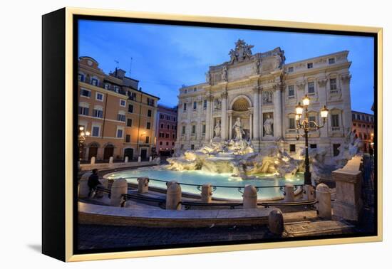 View of Trevi Fountain Illuminated by Street Lamps and the Lights of Dusk, Rome, Lazio-Roberto Moiola-Framed Premier Image Canvas