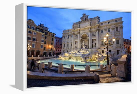 View of Trevi Fountain Illuminated by Street Lamps and the Lights of Dusk, Rome, Lazio-Roberto Moiola-Framed Premier Image Canvas