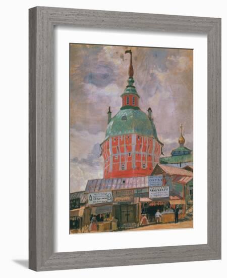 View of Trinity Lavra of St. Sergius, 1912 (Oil on Canvas)-Boris Mikhailovich Kustodiev-Framed Giclee Print