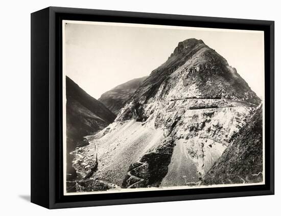 View of Two Railroad Trains on Tracks Along a Mountain, Presumably on or Near the Panama Canal,…-Byron Company-Framed Premier Image Canvas
