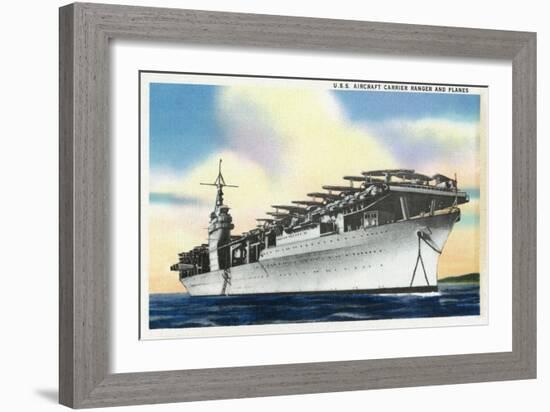 View of Uss Ranger Aircraft Carrier and Planes-Lantern Press-Framed Art Print