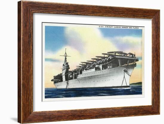 View of Uss Ranger Aircraft Carrier and Planes-Lantern Press-Framed Art Print