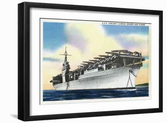 View of Uss Ranger Aircraft Carrier and Planes-Lantern Press-Framed Art Print