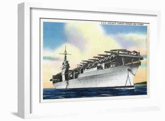 View of Uss Ranger Aircraft Carrier and Planes-Lantern Press-Framed Art Print