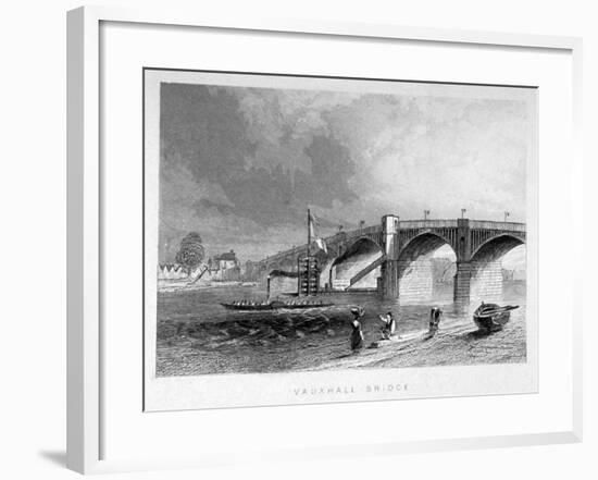 View of Vauxhall Bridge with a Steamboat on the Thames, London, C1847-null-Framed Giclee Print