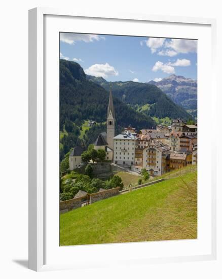 View of Village and Church, La Plie Pieve, Belluno Province, Dolomites, Italy, Europe-Frank Fell-Framed Photographic Print