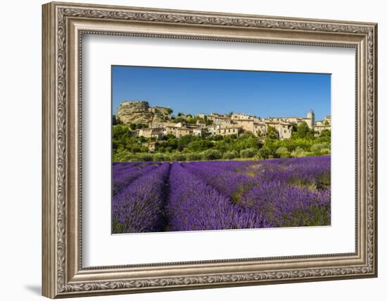 View of Village of Saignon with Field of Lavander in Bloom, Provence, France-Stefano Politi Markovina-Framed Photographic Print