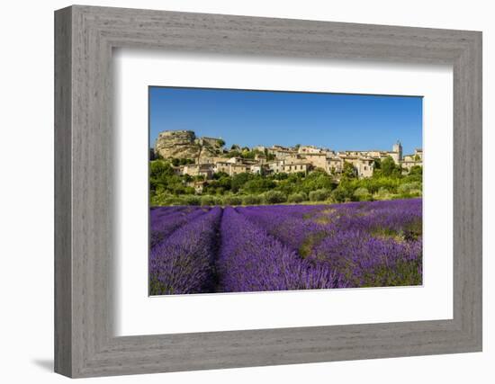 View of Village of Saignon with Field of Lavander in Bloom, Provence, France-Stefano Politi Markovina-Framed Photographic Print