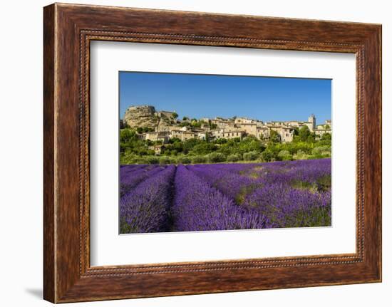 View of Village of Saignon with Field of Lavander in Bloom, Provence, France-Stefano Politi Markovina-Framed Photographic Print