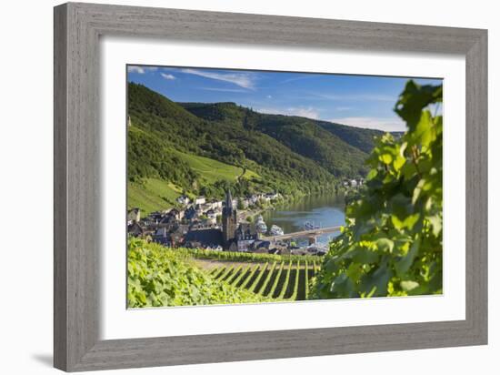 View of vineyards and River Moselle, Bernkastel-Kues, Rhineland-Palatinate, Germany, Europe-Ian Trower-Framed Photographic Print