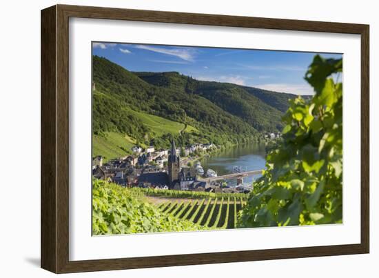 View of vineyards and River Moselle, Bernkastel-Kues, Rhineland-Palatinate, Germany, Europe-Ian Trower-Framed Photographic Print