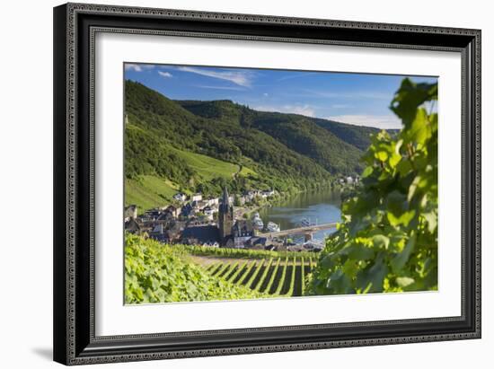 View of vineyards and River Moselle, Bernkastel-Kues, Rhineland-Palatinate, Germany, Europe-Ian Trower-Framed Photographic Print