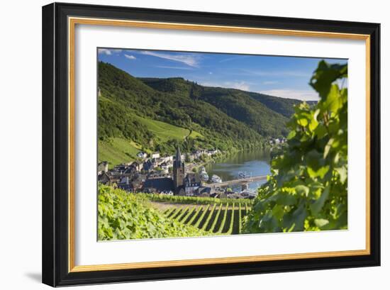 View of vineyards and River Moselle, Bernkastel-Kues, Rhineland-Palatinate, Germany, Europe-Ian Trower-Framed Photographic Print