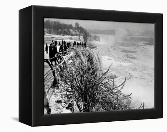 View of Visitors Watching Ice Formations at the American Side of a Frozen Niagara Falls-Margaret Bourke-White-Framed Premier Image Canvas