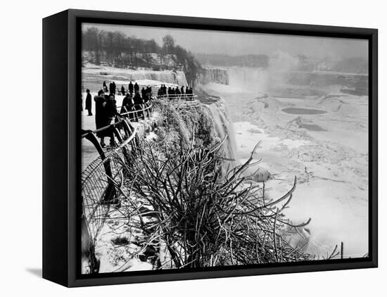 View of Visitors Watching Ice Formations at the American Side of a Frozen Niagara Falls-Margaret Bourke-White-Framed Premier Image Canvas