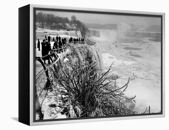 View of Visitors Watching Ice Formations at the American Side of a Frozen Niagara Falls-Margaret Bourke-White-Framed Premier Image Canvas