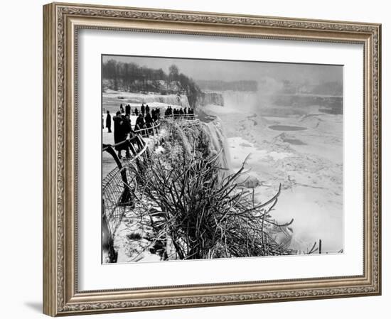 View of Visitors Watching Ice Formations at the American Side of a Frozen Niagara Falls-Margaret Bourke-White-Framed Photographic Print