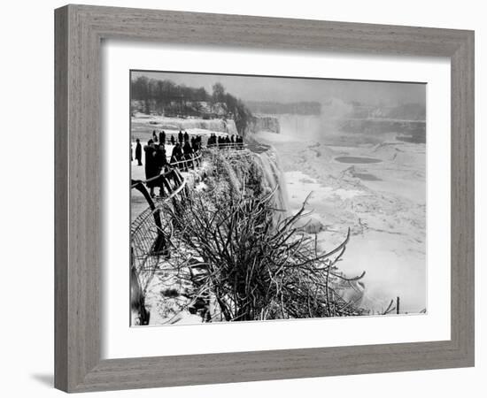 View of Visitors Watching Ice Formations at the American Side of a Frozen Niagara Falls-Margaret Bourke-White-Framed Photographic Print