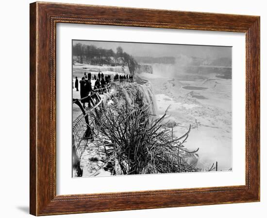 View of Visitors Watching Ice Formations at the American Side of a Frozen Niagara Falls-Margaret Bourke-White-Framed Photographic Print