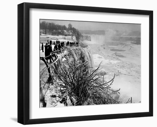 View of Visitors Watching Ice Formations at the American Side of a Frozen Niagara Falls-Margaret Bourke-White-Framed Photographic Print