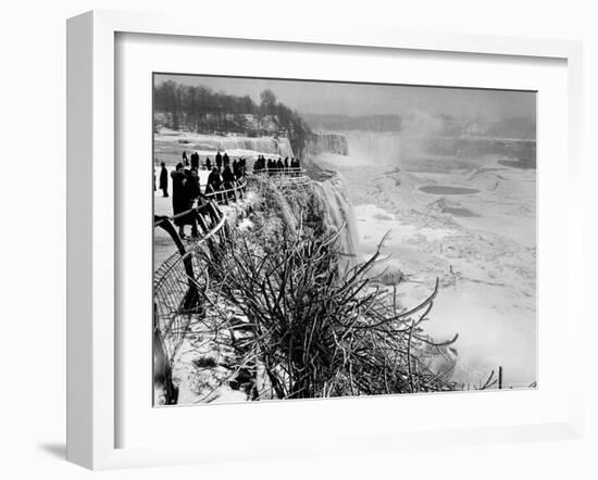 View of Visitors Watching Ice Formations at the American Side of a Frozen Niagara Falls-Margaret Bourke-White-Framed Photographic Print