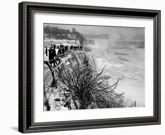 View of Visitors Watching Ice Formations at the American Side of a Frozen Niagara Falls-Margaret Bourke-White-Framed Photographic Print