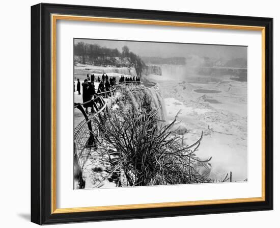 View of Visitors Watching Ice Formations at the American Side of a Frozen Niagara Falls-Margaret Bourke-White-Framed Photographic Print