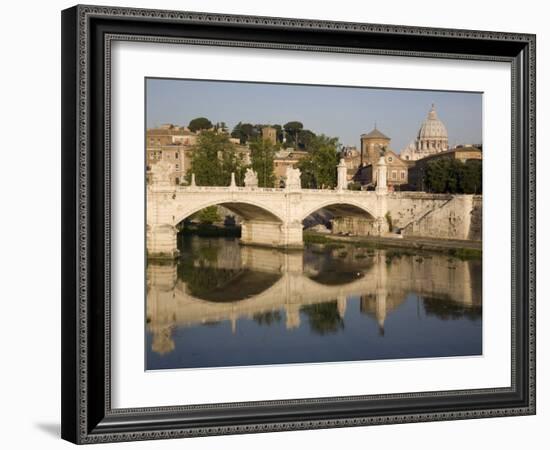 View of Vittorio Emanuele II Bridge, with St. Peters Dome, Rome, Lazio, Italy, Europe-Olivieri Oliviero-Framed Photographic Print