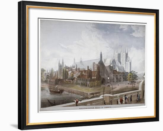 View of Westminster Hall and Abbey, from Westminster Bridge, London, 1819-Daniel Havell-Framed Giclee Print