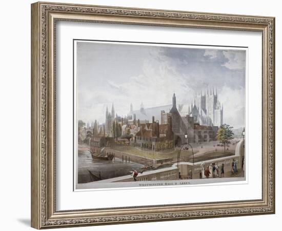 View of Westminster Hall and Abbey, from Westminster Bridge, London, 1819-Daniel Havell-Framed Giclee Print