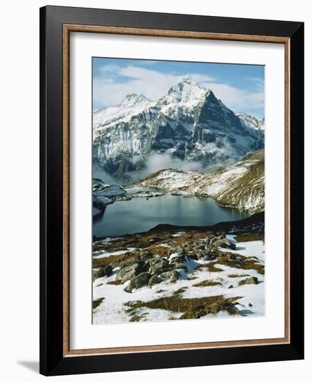 View of Wetterhorn Mountain and Bachsee Lake, Bernese Alps, Grindelwald, Switzerland-Scott T. Smith-Framed Photographic Print