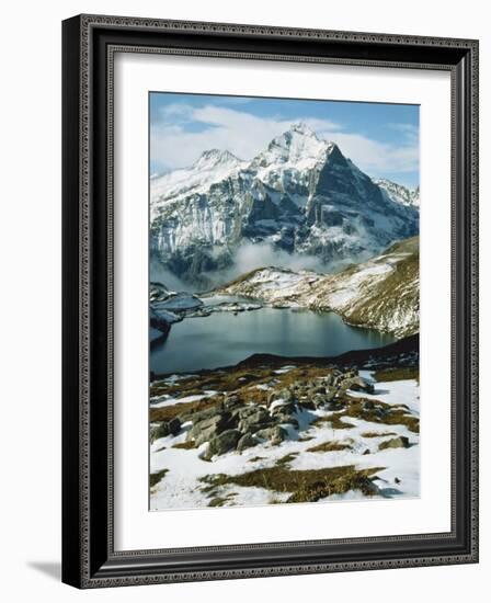 View of Wetterhorn Mountain and Bachsee Lake, Bernese Alps, Grindelwald, Switzerland-Scott T. Smith-Framed Photographic Print