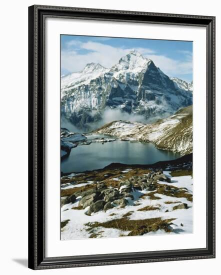 View of Wetterhorn Mountain and Bachsee Lake, Bernese Alps, Grindelwald, Switzerland-Scott T. Smith-Framed Photographic Print