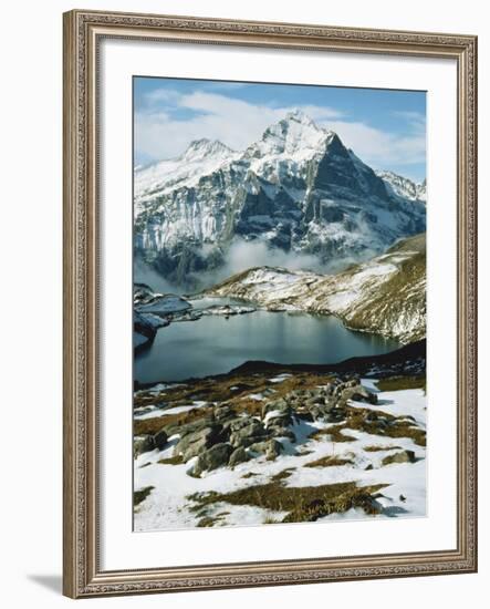 View of Wetterhorn Mountain and Bachsee Lake, Bernese Alps, Grindelwald, Switzerland-Scott T. Smith-Framed Photographic Print