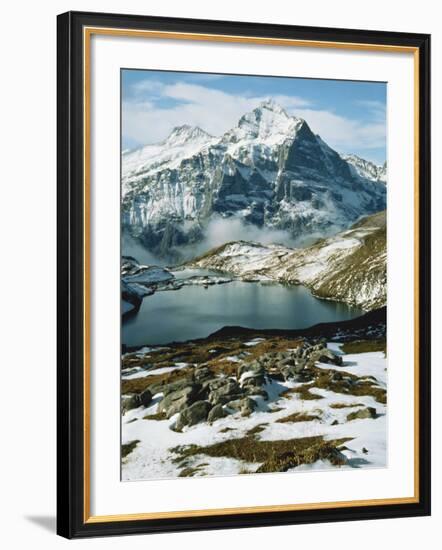 View of Wetterhorn Mountain and Bachsee Lake, Bernese Alps, Grindelwald, Switzerland-Scott T. Smith-Framed Photographic Print