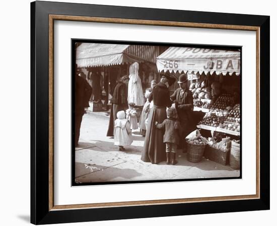 View of Women with Children Shopping at a Fruit and Vegetable Stand at 266 7th Avenue, New York,…-Byron Company-Framed Giclee Print