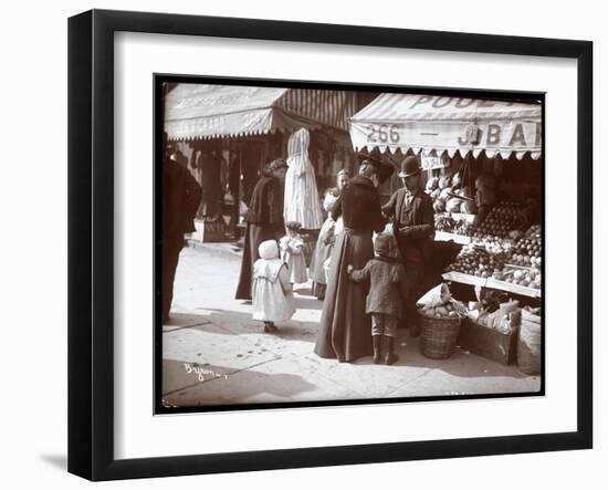 View of Women with Children Shopping at a Fruit and Vegetable Stand at 266 7th Avenue, New York,…-Byron Company-Framed Giclee Print