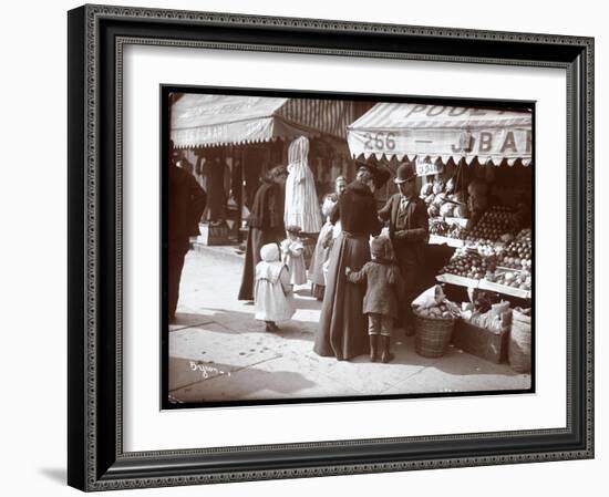 View of Women with Children Shopping at a Fruit and Vegetable Stand at 266 7th Avenue, New York,…-Byron Company-Framed Giclee Print