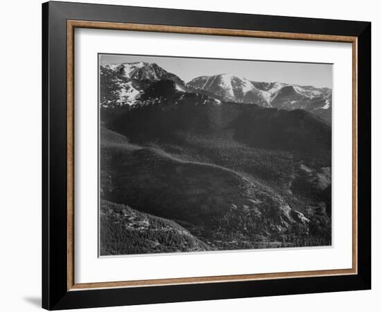 View Of Wooded Hills With Mountains In Bkgd "In Rocky Mountain National Park" Colorado. 1933-1942-Ansel Adams-Framed Art Print