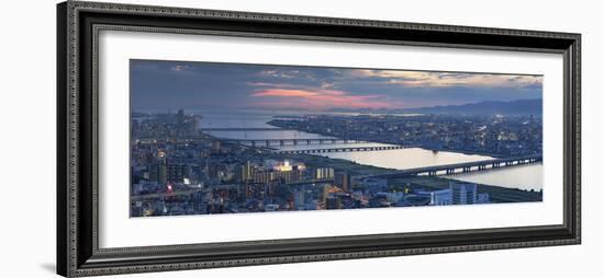 View of Yodo River and Osaka Bay at Sunset, Osaka, Kansai, Japan-Ian Trower-Framed Photographic Print