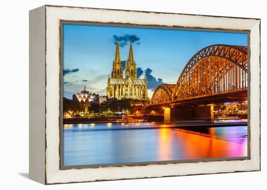 View on Cologne Cathedral and Hohenzollern Bridge, Germany-sborisov-Framed Premier Image Canvas