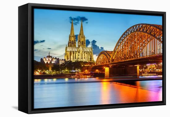 View on Cologne Cathedral and Hohenzollern Bridge, Germany-sborisov-Framed Premier Image Canvas