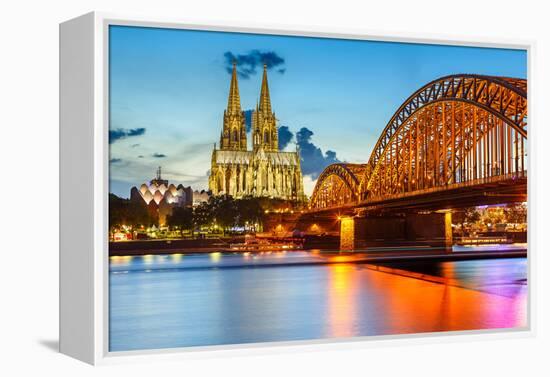 View on Cologne Cathedral and Hohenzollern Bridge, Germany-sborisov-Framed Premier Image Canvas