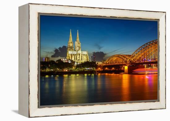 View on Cologne Cathedral and Hohenzollern Bridge, Germany-sborisov-Framed Premier Image Canvas