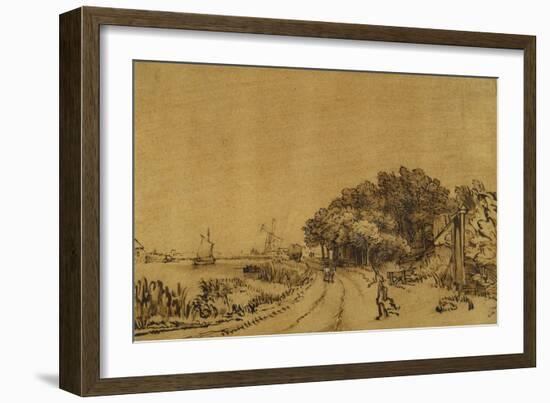 View on the Amstel: the Road on the Amsteldijk Leading to Trompenburg, C.1649-50-Rembrandt van Rijn-Framed Giclee Print