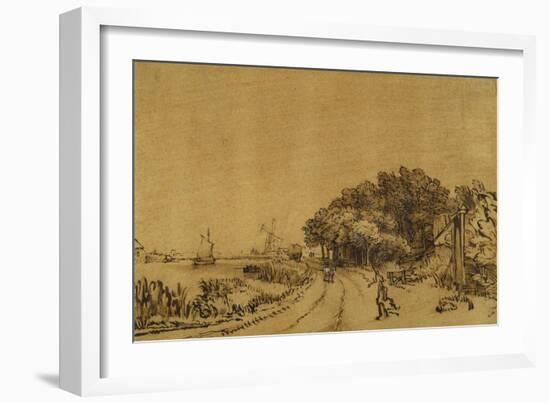 View on the Amstel: the Road on the Amsteldijk Leading to Trompenburg, C.1649-50-Rembrandt van Rijn-Framed Giclee Print