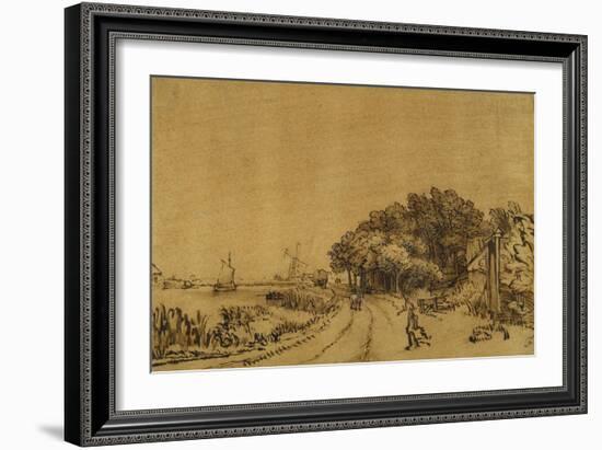 View on the Amstel: the Road on the Amsteldijk Leading to Trompenburg, C.1649-50-Rembrandt van Rijn-Framed Giclee Print