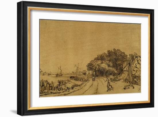 View on the Amstel: the Road on the Amsteldijk Leading to Trompenburg, C.1649-50-Rembrandt van Rijn-Framed Giclee Print